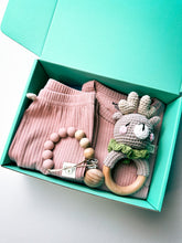 Load image into Gallery viewer, Sustainable baby gift set for toddler girls with handmade accessories