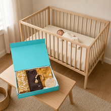 Load image into Gallery viewer, Mustard Organic Baby Gift Box – Gender Neutral Newborn Hamper, lifestyle image