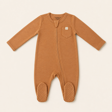 Load image into Gallery viewer, Organic Baby Sleepsuit - Brown, overhead product view