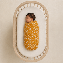 Load image into Gallery viewer, Organic Baby Swaddle Blanket - Mustard leaf, lifestyle image