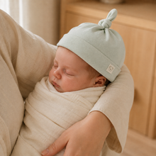 Load image into Gallery viewer, Organic Knot Hat - Mint, lifestyle image