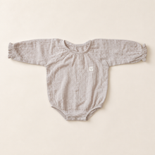 Load image into Gallery viewer, Organic Cotton Muslin Baby Romper - Beige, overhead product view