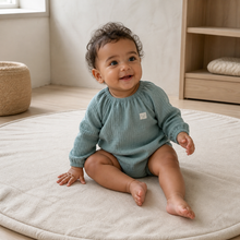 Load image into Gallery viewer, Organic Cotton Muslin Baby Romper - Green, lifestyle image