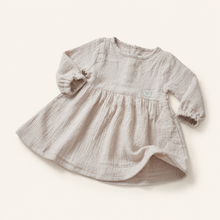 Load image into Gallery viewer, Organic Cotton Muslin Long Sleeve Baby Dress - Beige, alternate product view
