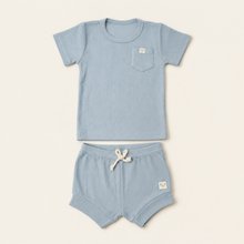Load image into Gallery viewer, Organic Two-Piece Pyjama Set - Blue, overhead product view