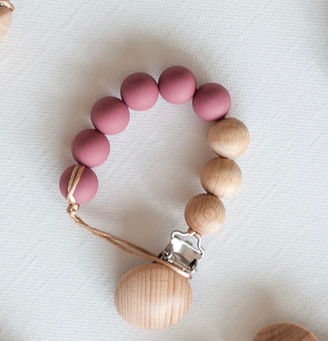 Silicone Pacifier Clip - Rose