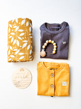 Load image into Gallery viewer, Mustard gender neutral baby’s gift set – organic cotton essentials
