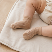 Load image into Gallery viewer, Organic Baby Mesh Socks - Caramel (3 Pack), lifestyle image
