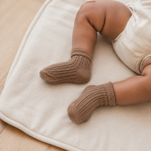 Load image into Gallery viewer, Organic Baby Mesh Socks - Coffee (3 Pack), lifestyle image
