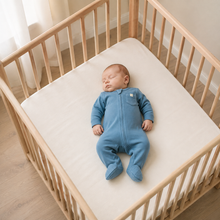 Load image into Gallery viewer, Organic Baby Sleepsuit - Blue, lifestyle image
