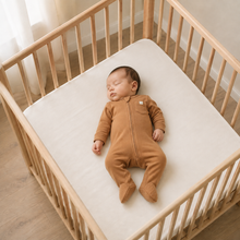 Load image into Gallery viewer, Organic Baby Sleepsuit - Brown, lifestyle image
