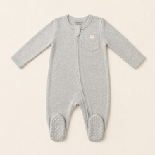 Load image into Gallery viewer, Organic Baby Sleepsuit - Grey, overhead product view
