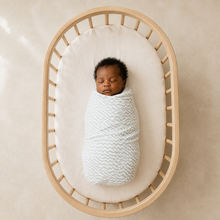 Load image into Gallery viewer, Organic Baby Swaddle Blanket - Grey Zig Zag, lifestyle image
