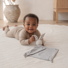 Load image into Gallery viewer, Organic Cotton Muslin Baby Comforter - Grey, lifestyle image
