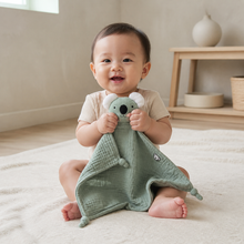 Load image into Gallery viewer, Organic Cotton Muslin Koala Baby Comforter - Green, lifestyle image
