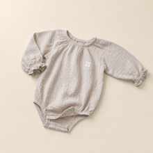 Load image into Gallery viewer, Organic Cotton Muslin Baby Romper - Beige, alternate product view

