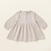 Load image into Gallery viewer, Organic Cotton Muslin Long Sleeve Baby Dress - Beige, overhead product view
