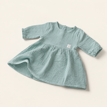 Load image into Gallery viewer, Organic Cotton Muslin Baby Dress - Green, alternate product view
