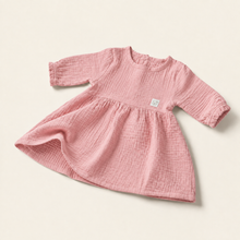 Load image into Gallery viewer, Organic Cotton Muslin Baby Dress - Pink, alternate product view

