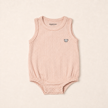 Load image into Gallery viewer, Organic Rib Bubble Romper - Beige, overhead product view
