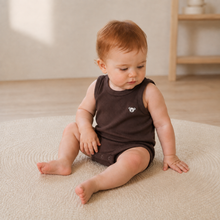 Load image into Gallery viewer, Organic Rib Bubble Romper - Burgundy, lifestyle image
