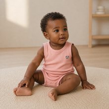 Load image into Gallery viewer, Organic Rib Bubble Romper - Pink, lifestyle image
