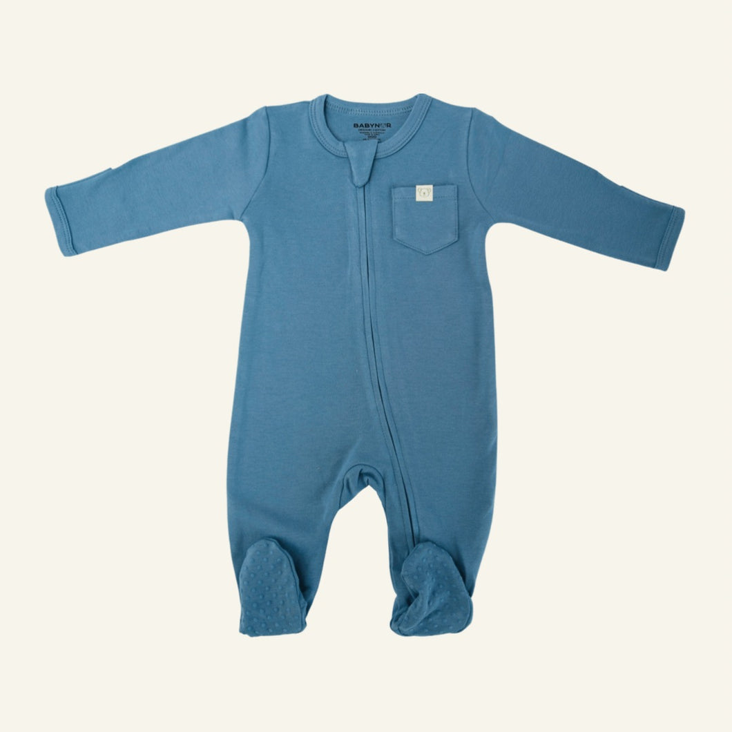Organic Baby Sleepsuit - Blue - Babynor